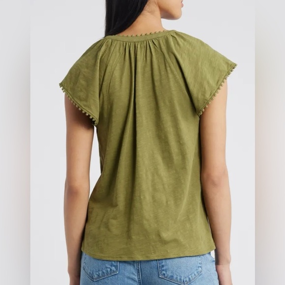 Boden Millie Split Neck Cotton Top Mayfly Army Green Sz 14 - Picture 4 of 12